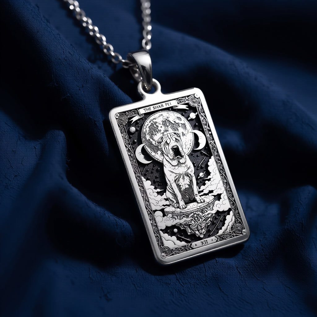 925 sterling silver Shar Pei Guardian Dog Medallion Pendant pendant featuring a detailed design.
