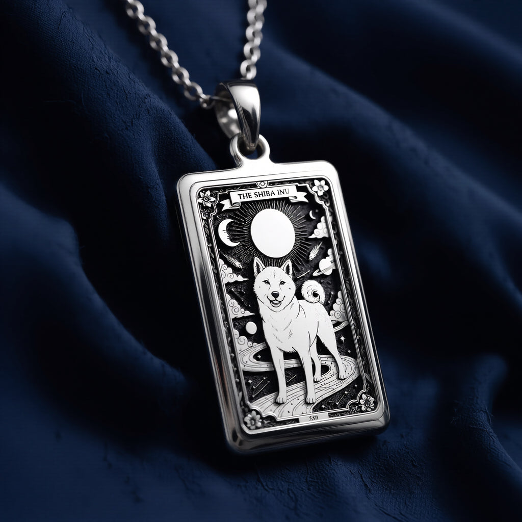 925 sterling silver Shiba Inu Pet Portrait Necklace pendant featuring a detailed design.