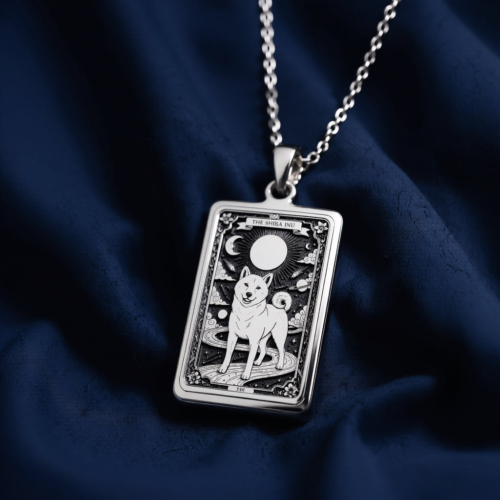 925 sterling silver Shiba Inu Pet Portrait Necklace pendant featuring a detailed design.