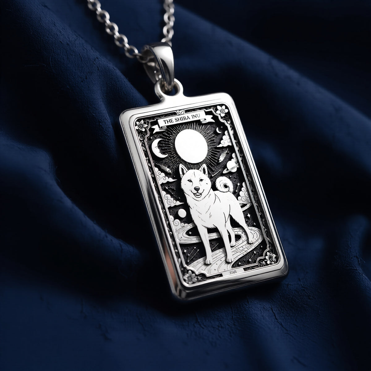 925 sterling silver Shiba Inu Pet Portrait Necklace pendant featuring a detailed design.