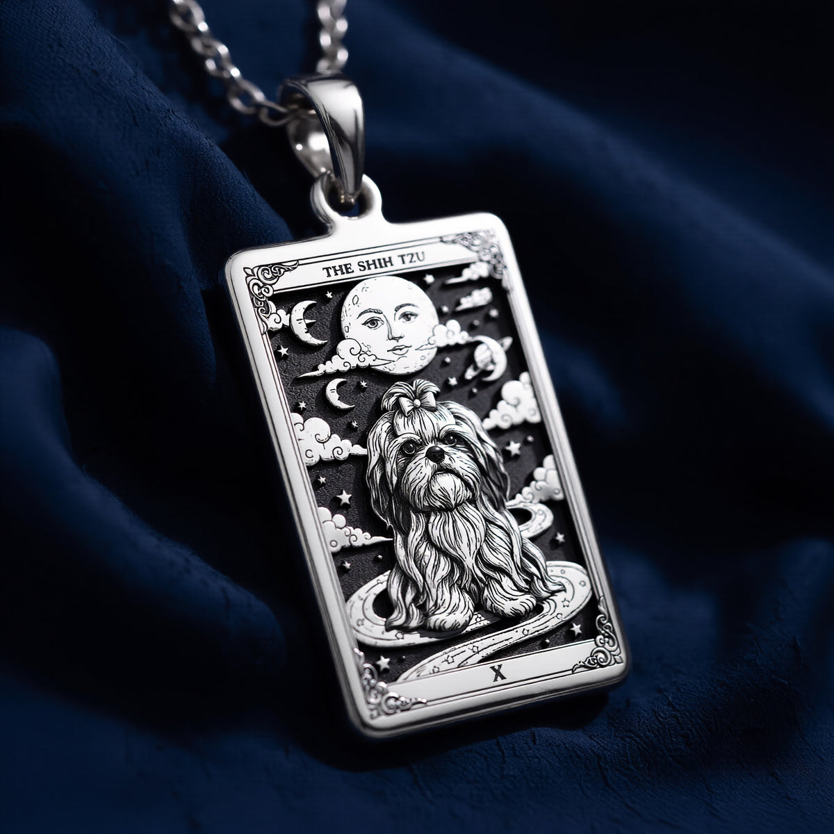 A striking 925 sterling silver Shih-Tzu charm. The art shows the celestial dog, a meaningful piece of jewelry for a pet owner.