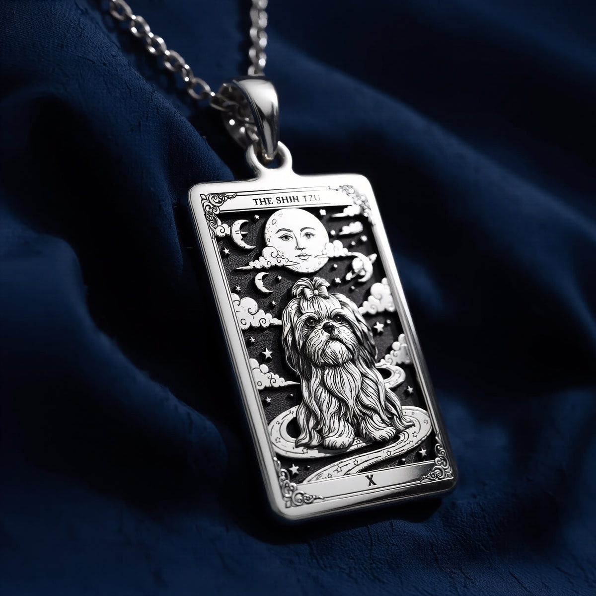 925 sterling silver Shih Tzu Dog Medallion Pendant pendant featuring a detailed design.