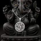 Sterling silver Shiva Parvati Trishul Amulet Necklace: round  Lord Shiva Hindu deity of...