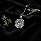 Sterling silver Shiva Parvati Trishul Amulet Necklace: round  of Hindu deity Shiva with...