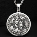 Sterling silver Shiva Parvati Trishul Amulet Necklace: round  of Hindu deity Shiva and ...