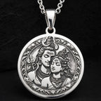 Sterling silver Shiva Parvati Trishul Amulet Necklace: round  of Hindu deity Shiva and ...