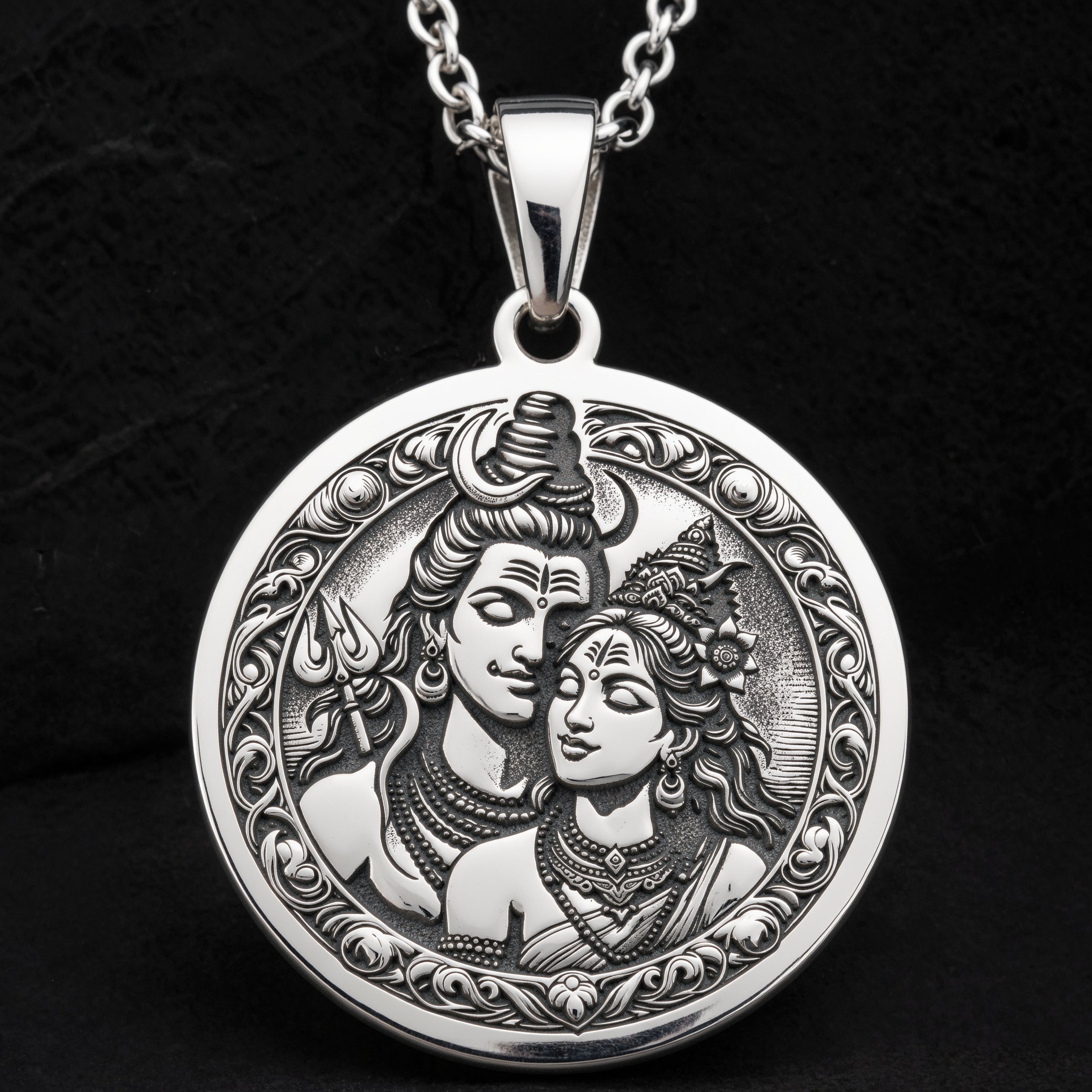 Shiva Parvati Trishul Amulet Necklace | Silver & Plated Options - Spiritual Protection Sacred Symbol