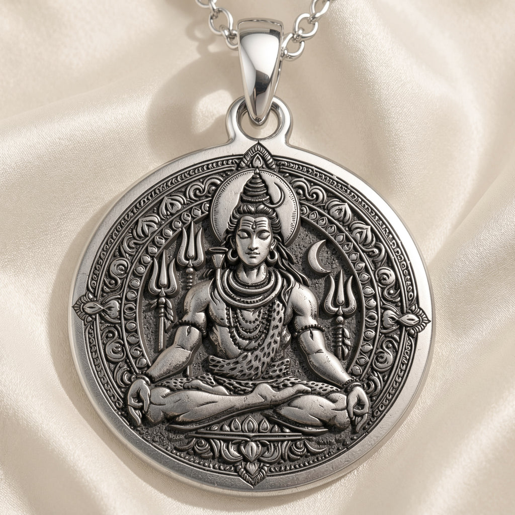 sterling silver necklace Shiva God Coin | & Options - Spiritual Protection Hindu Mythology mythology