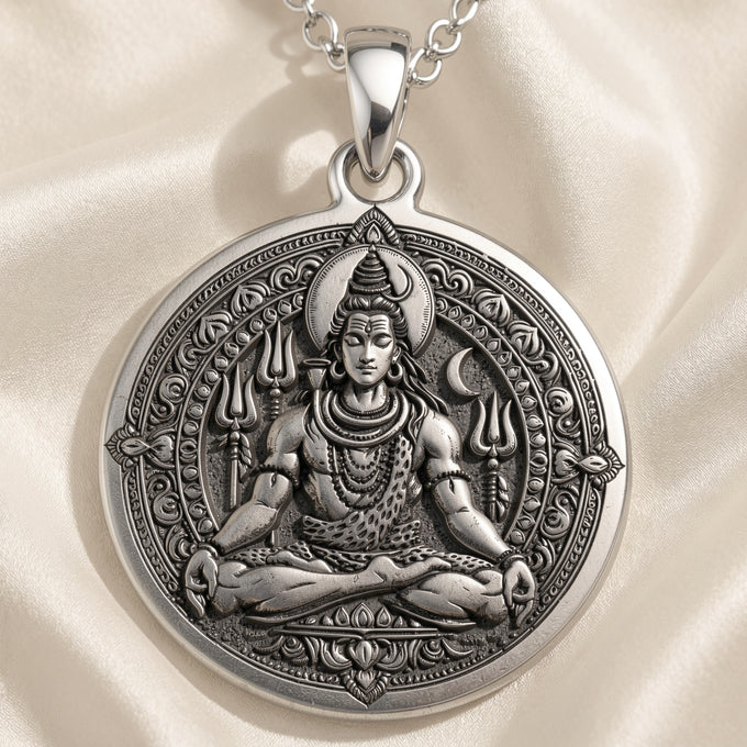 sterling silver necklace Shiva God Coin | & Options - Spiritual Protection Hindu Mythology mythology