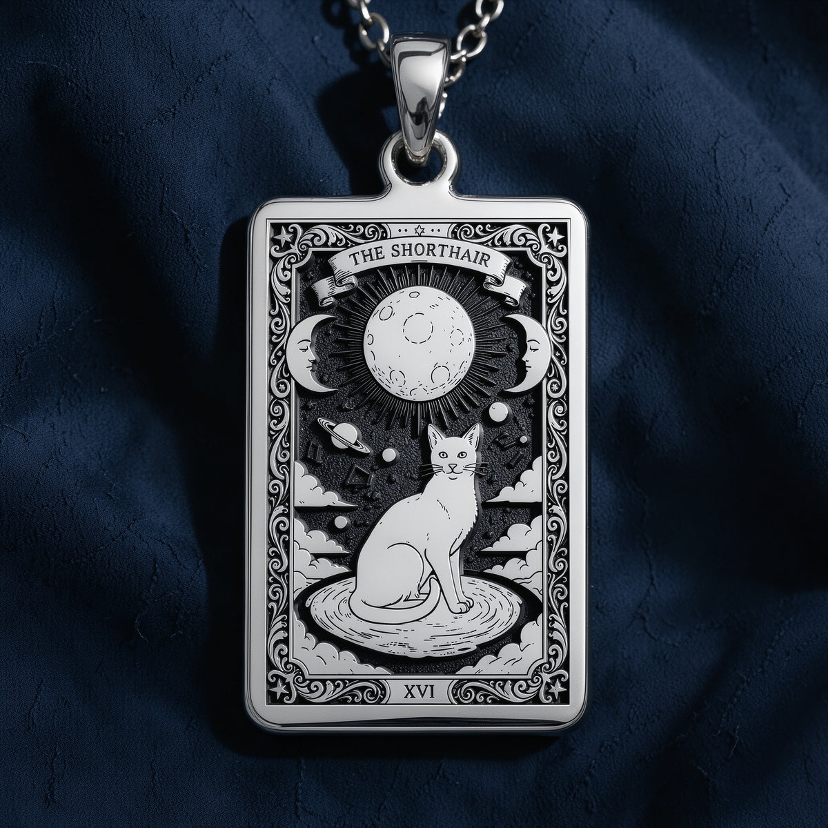 Cat Paw Print Pendant Necklace - Silver Tarot Card Charm - 925 Sterling Silver