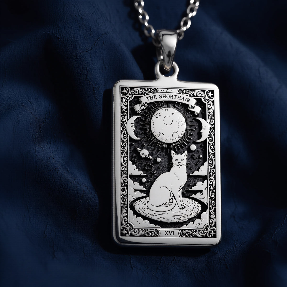 925 sterling silver Cat Paw Print Pendant Necklace - Silver Tarot Card Charm pendant featuring a detailed design.
