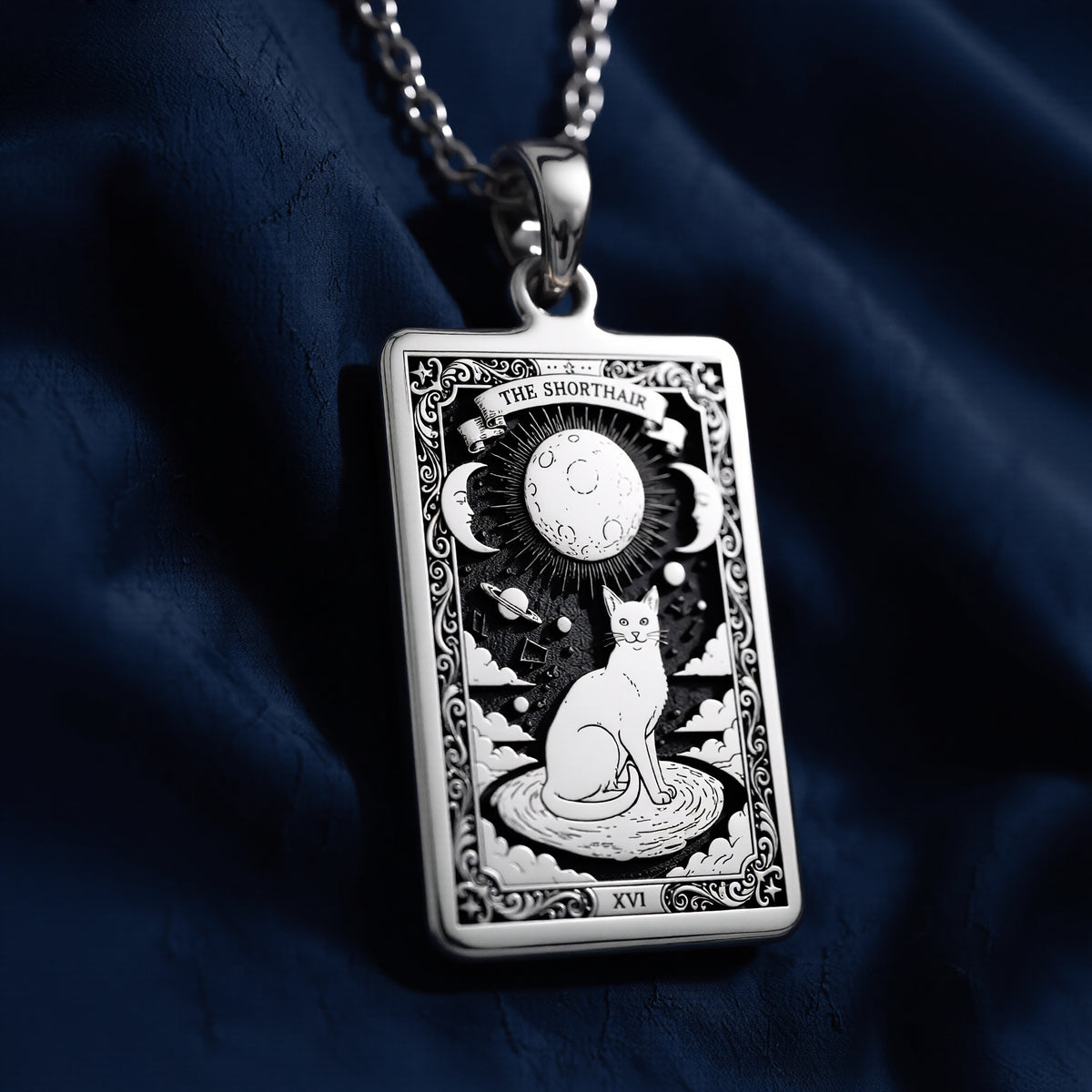 925 sterling silver Cat Paw Print Pendant Necklace - Silver Tarot Card Charm pendant featuring a detailed design.