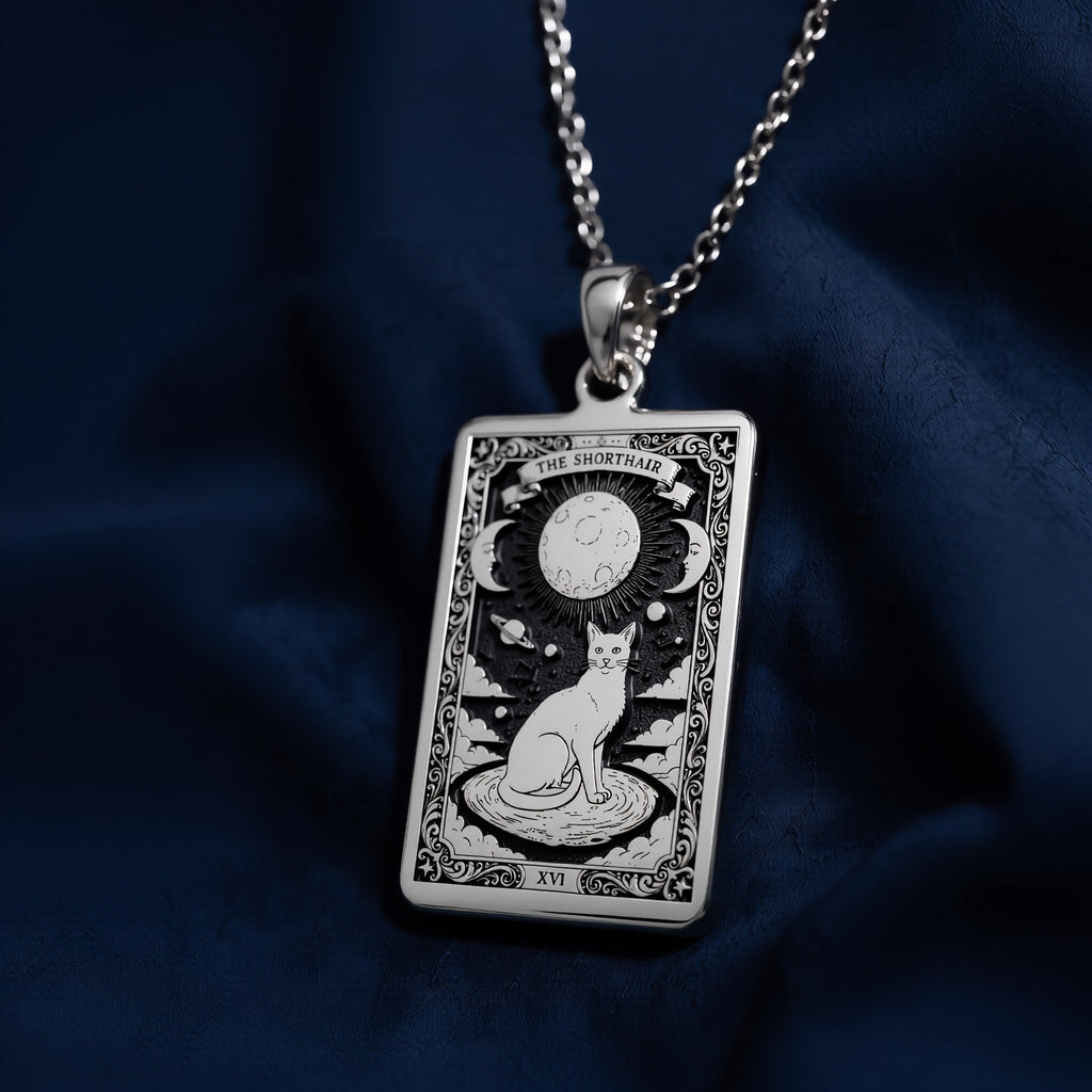 925 sterling silver Cat Paw Print Pendant Necklace - Silver Tarot Card Charm pendant featuring a detailed design.