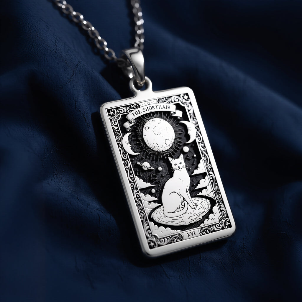 925 sterling silver Cat Paw Print Pendant Necklace - Silver Tarot Card Charm pendant featuring a detailed design.