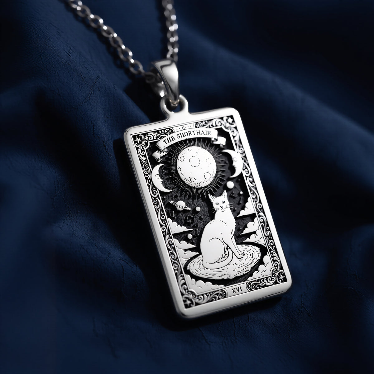 925 sterling silver Cat Paw Print Pendant Necklace - Silver Tarot Card Charm pendant featuring a detailed design.