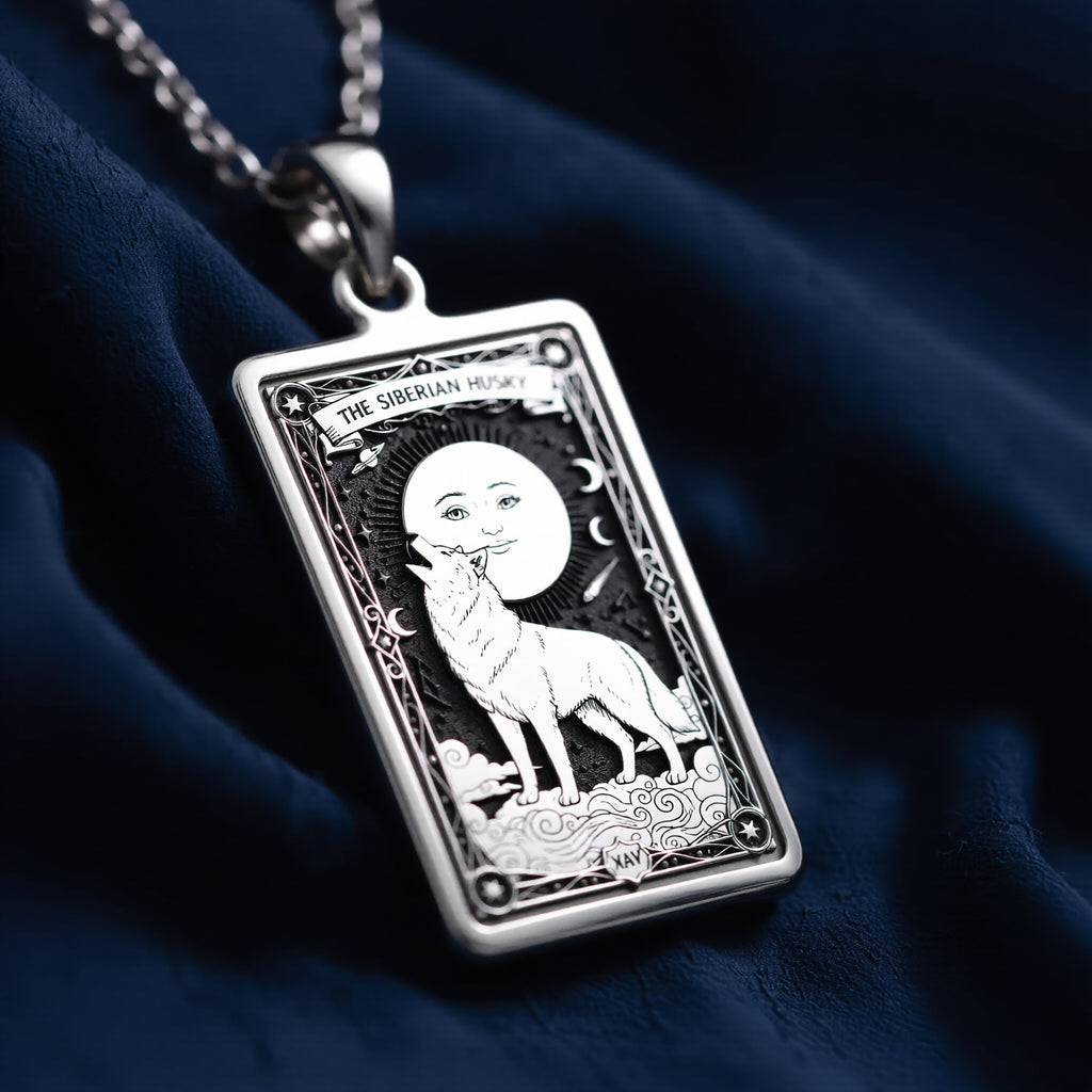 A striking 925 sterling silver Siberian Husky charm. The art shows the celestial "wolf dog," a meaningful piece of jewelry for a pet owner.