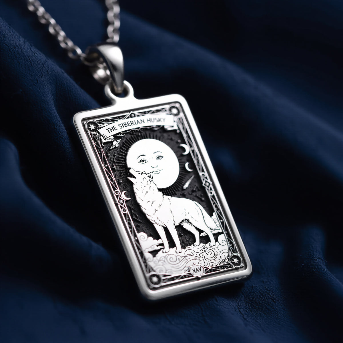 A striking 925 sterling silver Siberian Husky charm. The art shows the celestial "wolf dog," a meaningful piece of jewelry for a pet owner.