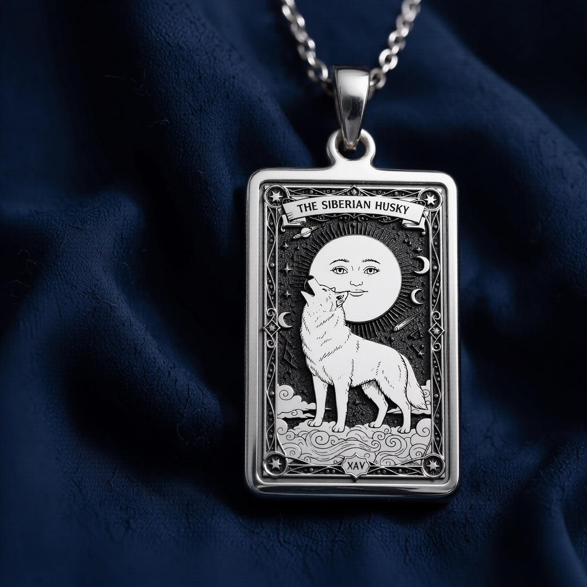925 sterling silver Siberian Husky Pendant Necklace - Tarot Spirit Animal pendant featuring a detailed design.