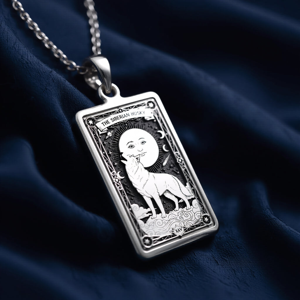 925 sterling silver Siberian Husky Pendant Necklace - Tarot Spirit Animal pendant featuring a detailed design.