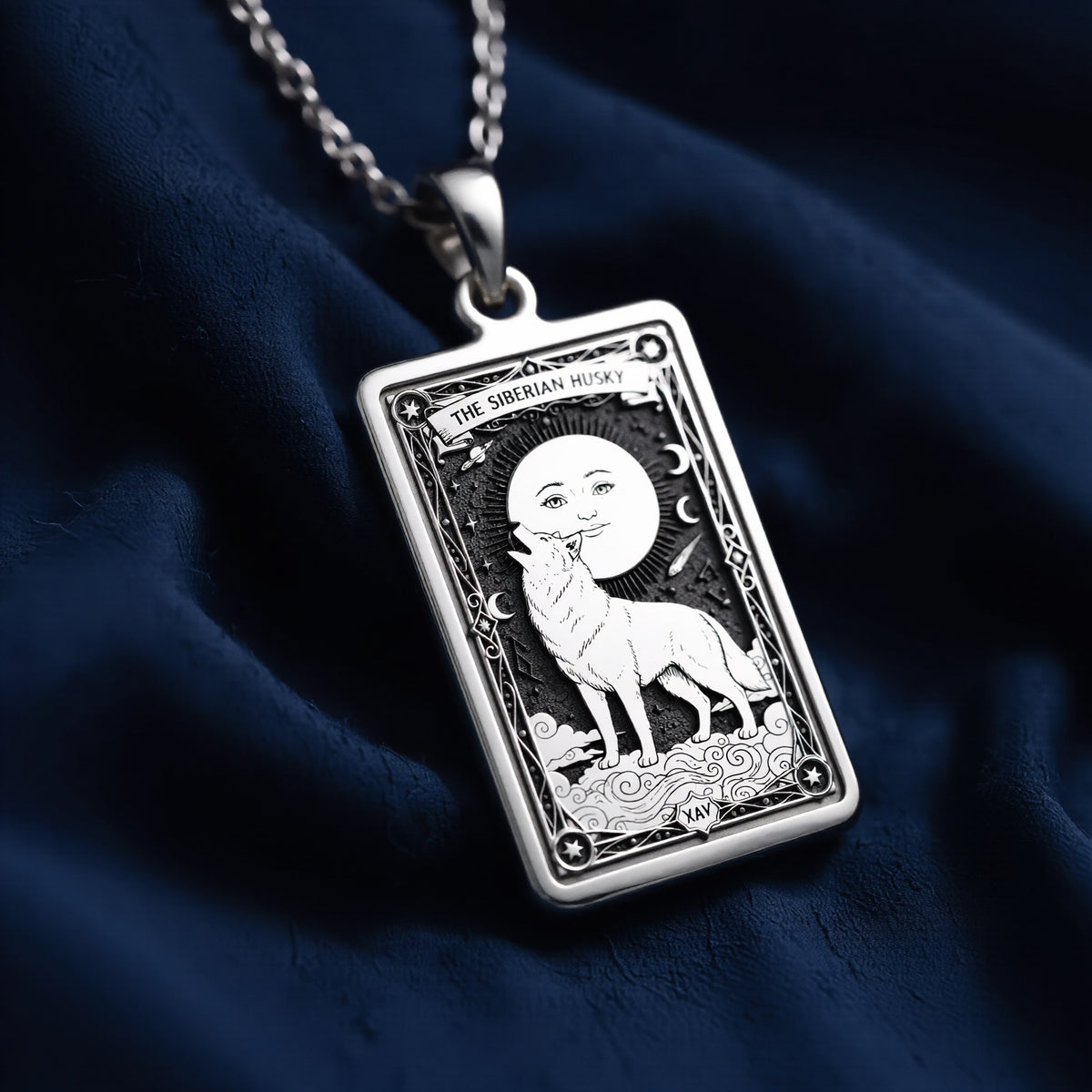 925 sterling silver Siberian Husky Pendant Necklace - Tarot Spirit Animal pendant featuring a detailed design.
