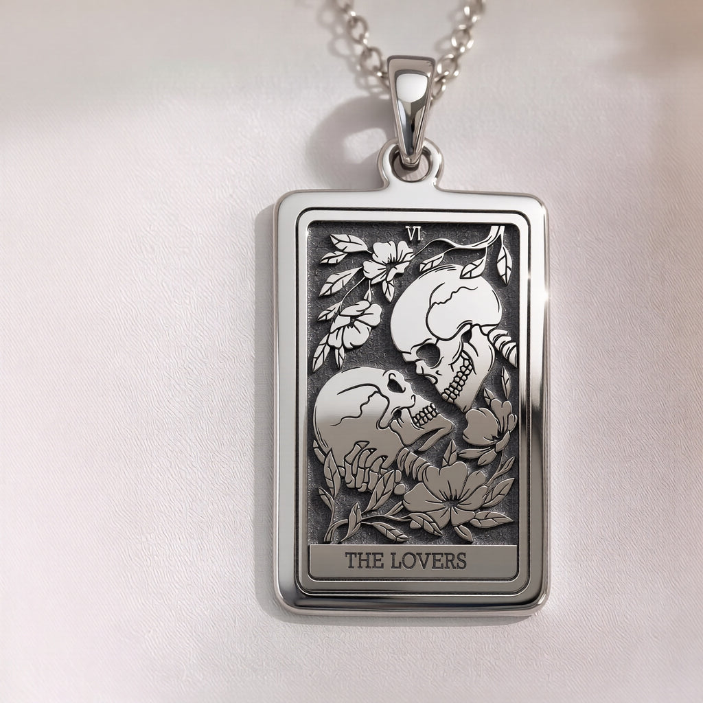 Skull Lovers Tarot Necklace | Silver, Gold Plated & Rose Plated Options - Gothic Romance Jewelry