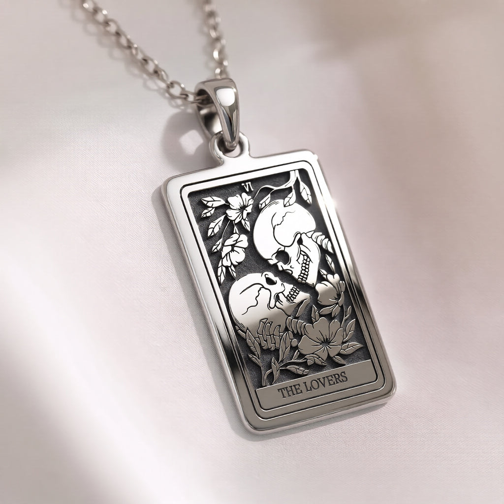 Skull Lovers Tarot Necklace | Silver, Gold Plated & Rose Plated Options - Gothic Romance Jewelry