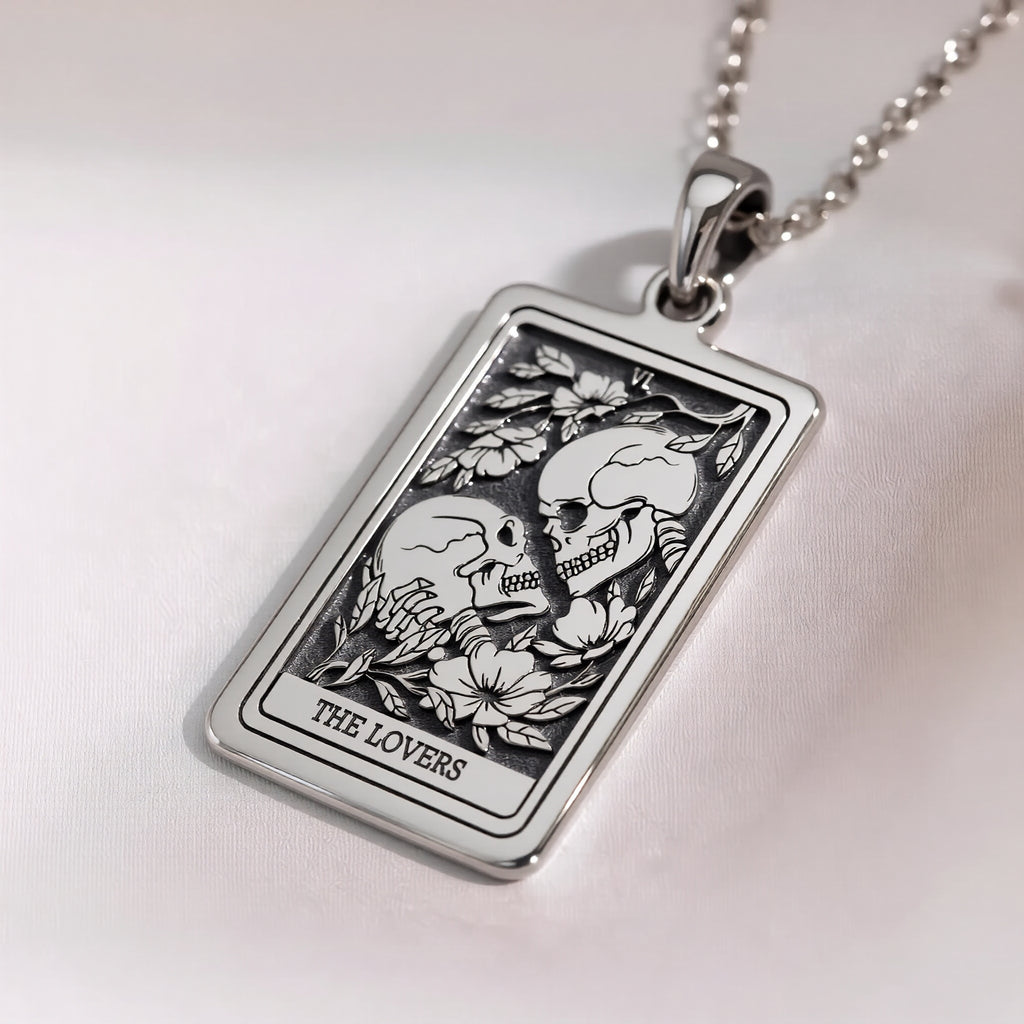 Skull Lovers Tarot Necklace | Silver, Gold Plated & Rose Plated Options - Gothic Romance Jewelry