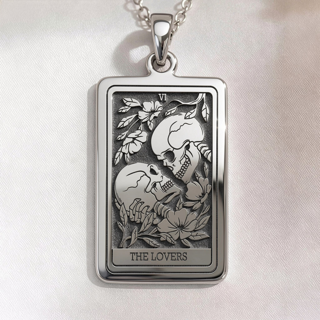 Skull Lovers Tarot Necklace | Silver, Gold Plated & Rose Plated Options - Gothic Romance Jewelry