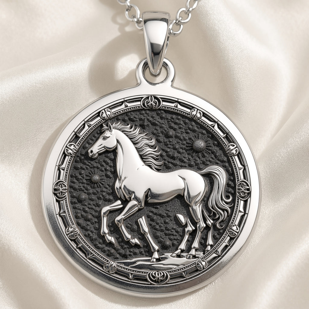 Sterling silver Sleipnir Norse Mythology Pendant: round  of Sleipnir Norse eight-legged...
