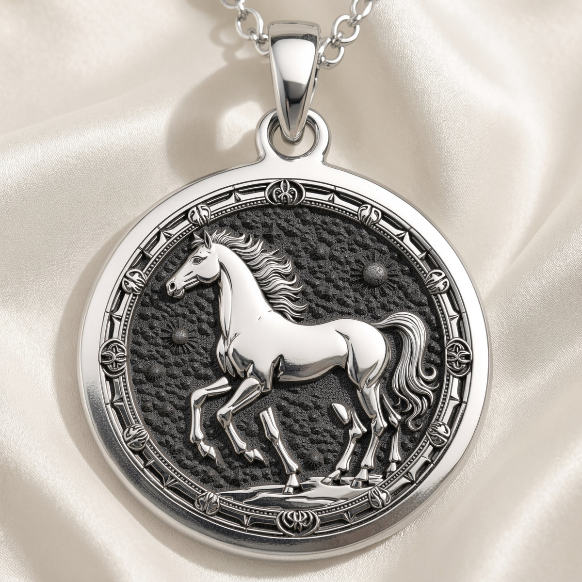 Sterling silver Sleipnir Norse Mythology Pendant: round  of Sleipnir Norse eight-legged...