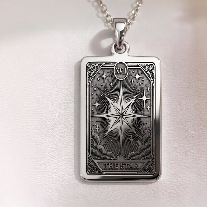Silver Star Tarot Major Arcana pendant with cosmic energy symbol. Occult astrology jewelry for major arcana lovers.