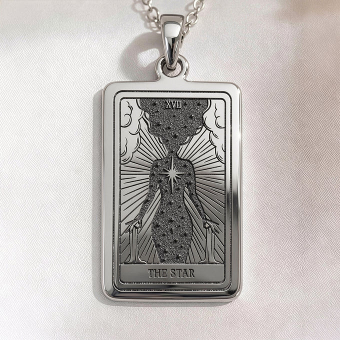 Star Tarot Necklace pendant in silver, gold plated, or rose plated options. Celestial star jewelry for tarot lovers.
