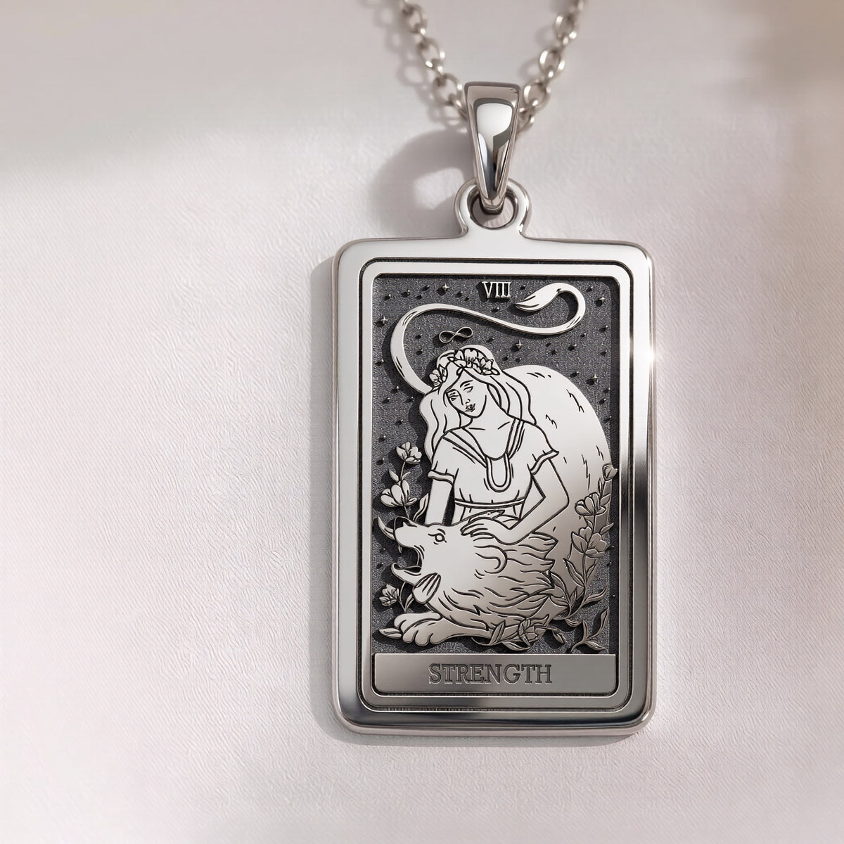 Strength Tarot Necklace | Silver, Gold Plated & Rose Plated Options - Courage Jewelry
