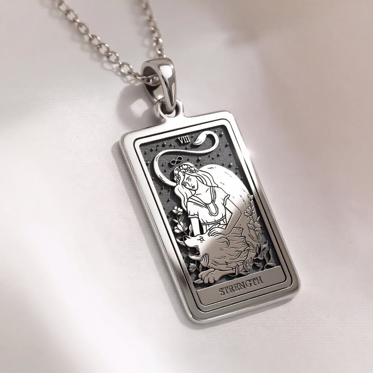 Strength Tarot Necklace | Silver, Gold Plated & Rose Plated Options - Courage Jewelry