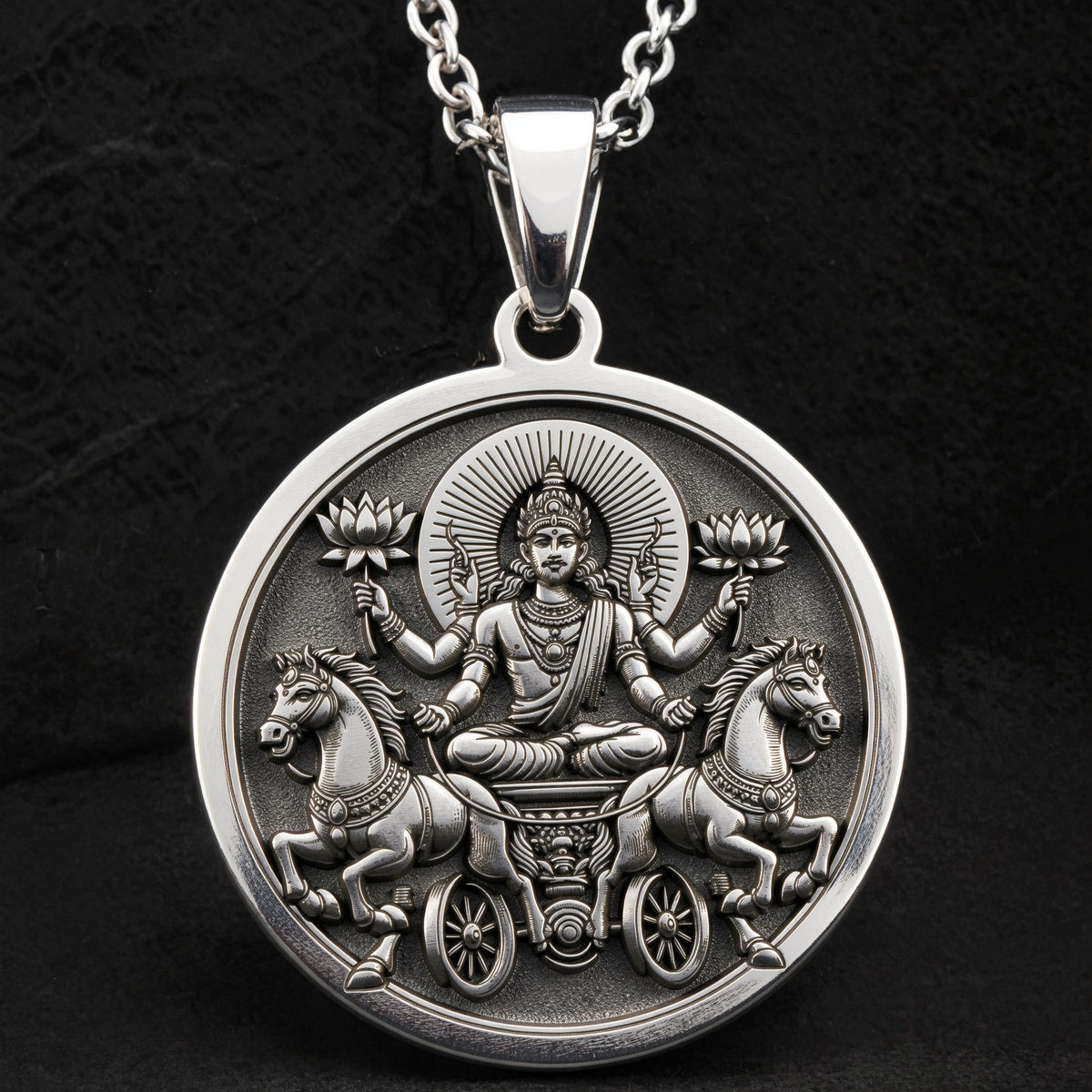 handcrafted necklace Surya Sun God with Seven Horses Chariot | & Options - Ancient Mythology Cosmic Energy mythology