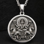 handcrafted necklace Surya Sun God with Seven Horses Chariot | & Options - Ancient Mythology Cosmic Energy mythology