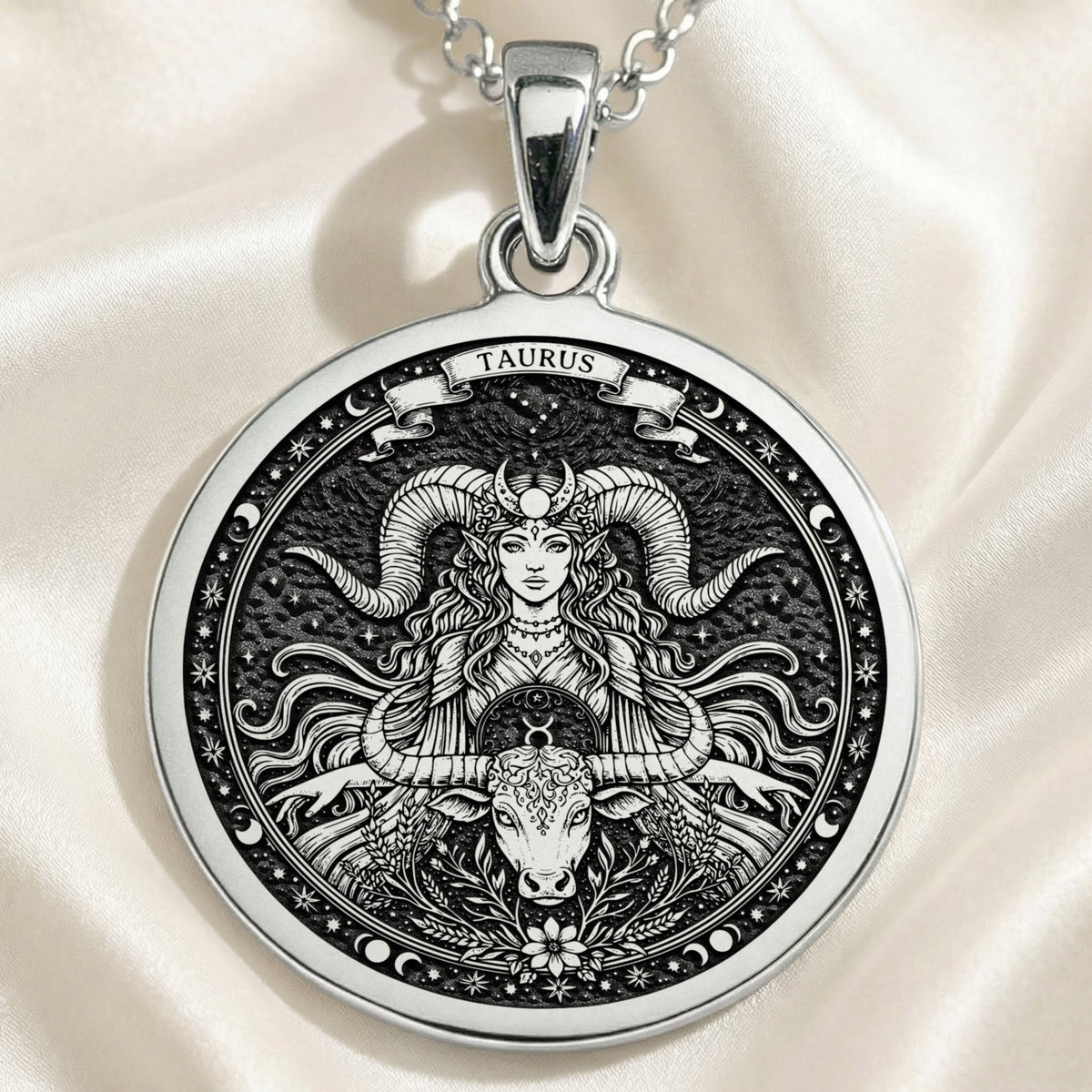 sterling silver necklace Taurus Bull Zodiac Medallion | & Options - Astrological Sign Birthdate zodiac