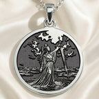 Lady of the Lake Excalibur Charm Necklace Necklaces 925 925 Sterling Silver pendant featuring a mythological figure with wings and a sword design.