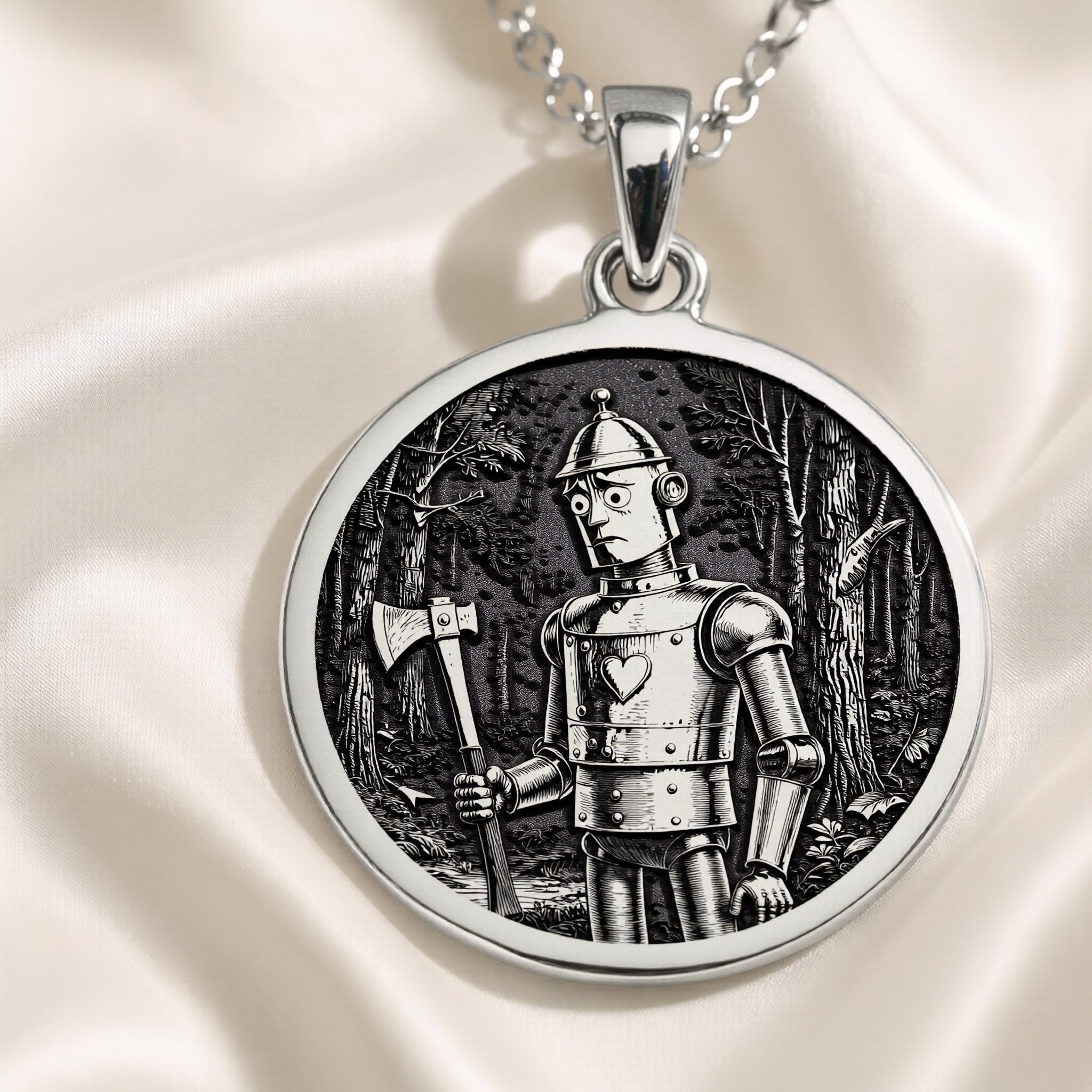 Tin Man Woodsman Storybook Pendant | Silver & Plated Options - Classic Fairytale Gift
