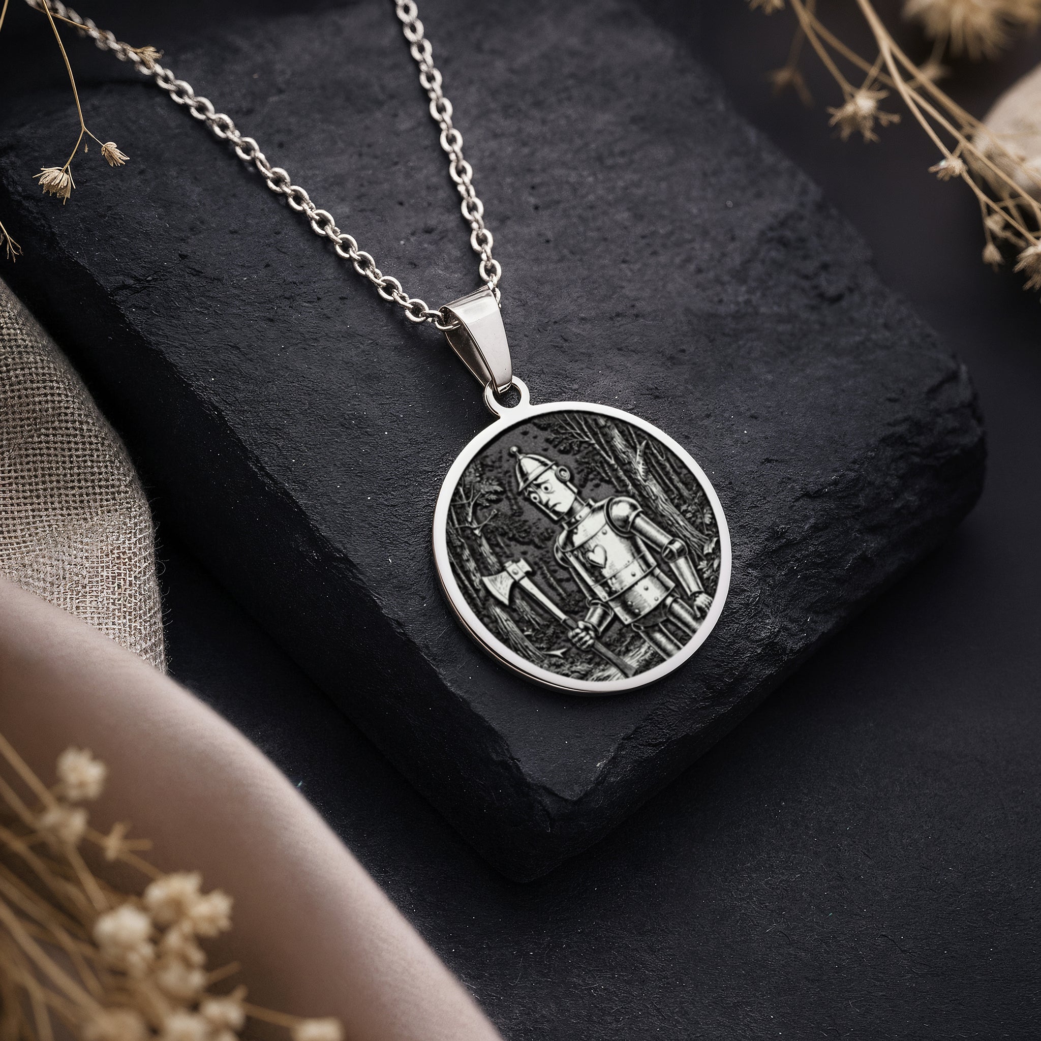 Tin Man Woodsman Storybook Pendant | Silver & Plated Options - Classic Fairytale Gift