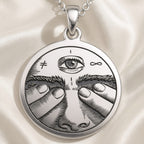Sterling silver Third Eye Pendant Necklace: round  an engraved all-seeing eye with infi...