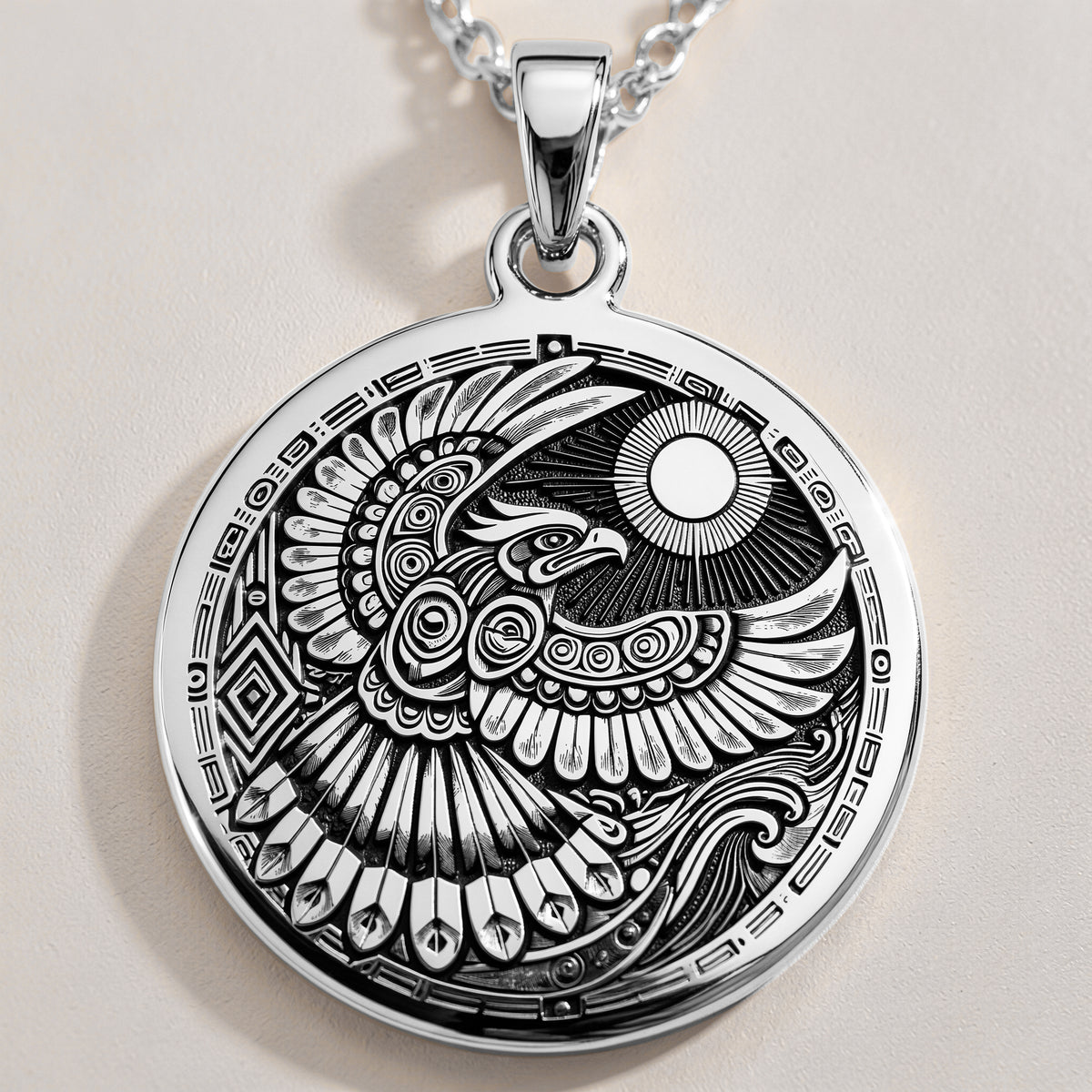 925 Sterling Silver Thunderbird Necklace featuring a detailed tribal design. Symbol of protection, spirituality, and strength. Handmade mystical pendant, ideal as a meaningful gift or spiritual jewelry piece for daily wear.