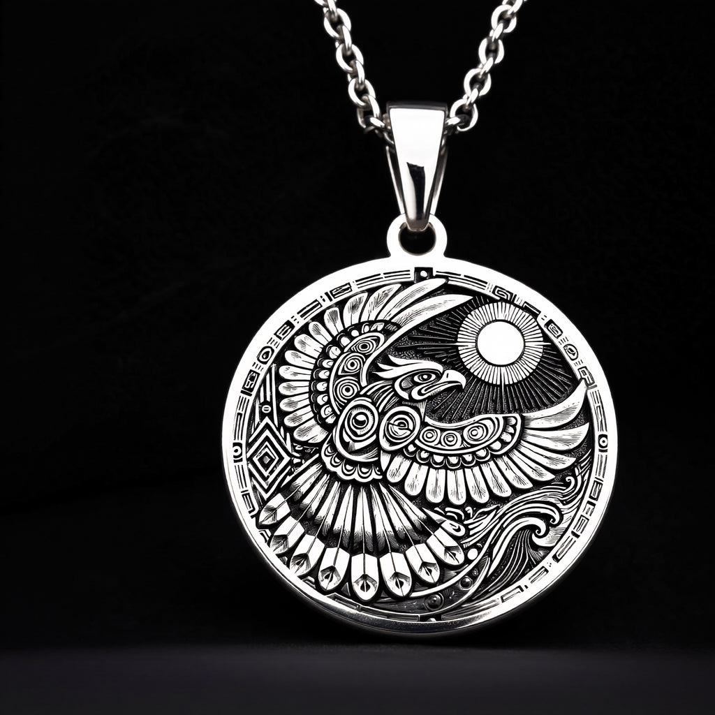 925 sterling silver Thunderbird Tribal pendant, detailed view 5.
