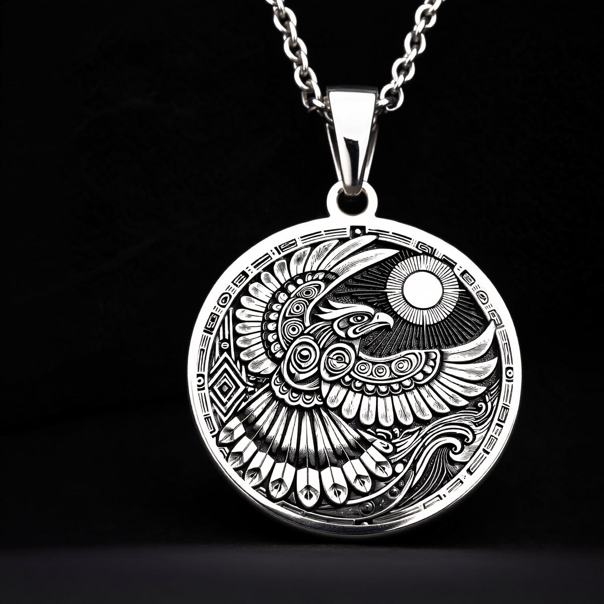 925 sterling silver Thunderbird Tribal pendant, detailed view 5.