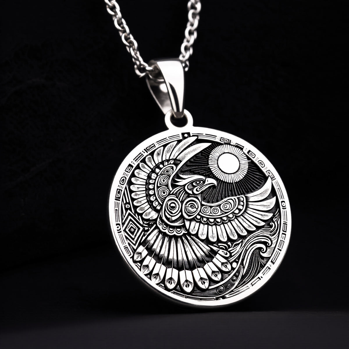 925 sterling silver Thunderbird Tribal pendant, detailed view 6.