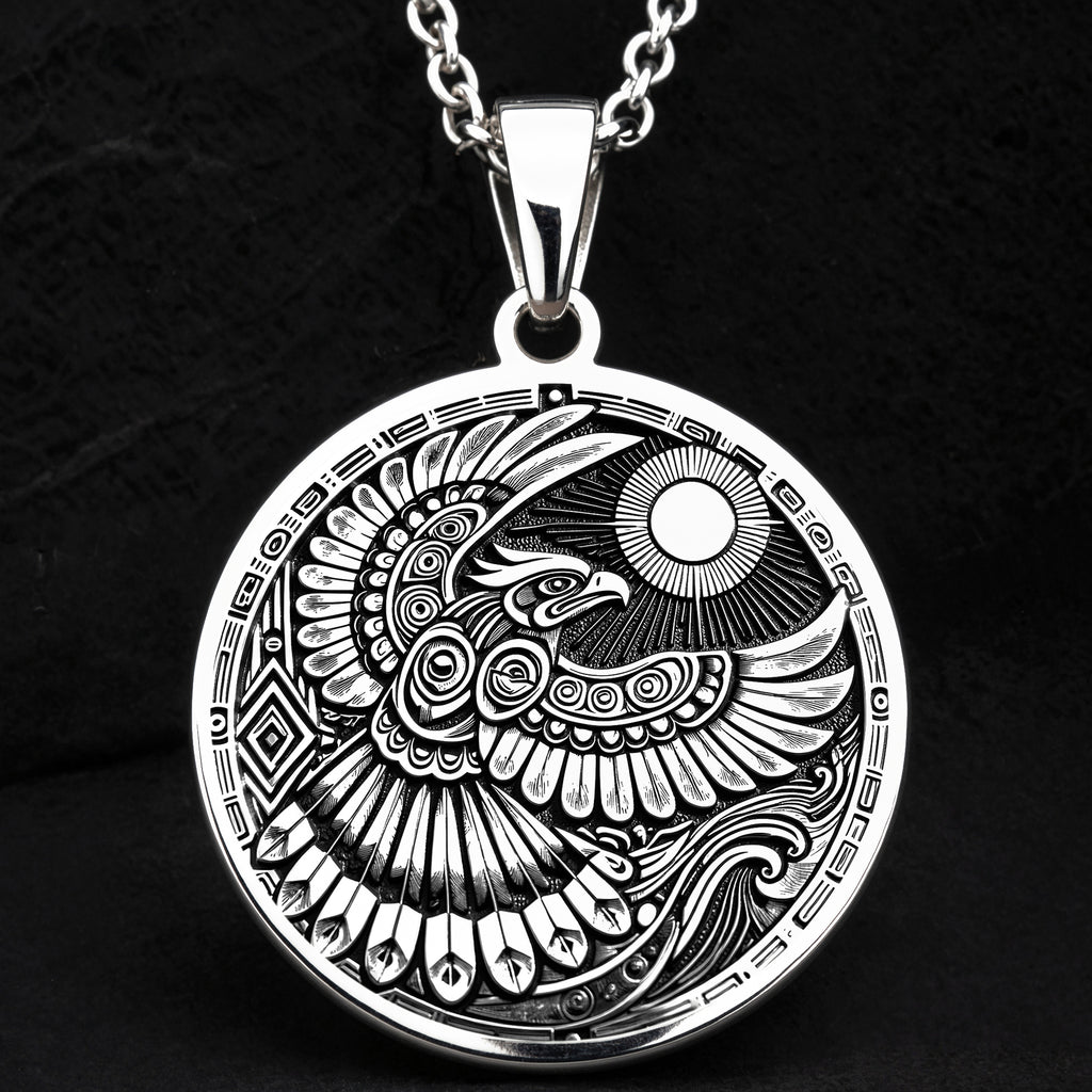 925 sterling silver Thunderbird Tribal pendant, detailed view 7.