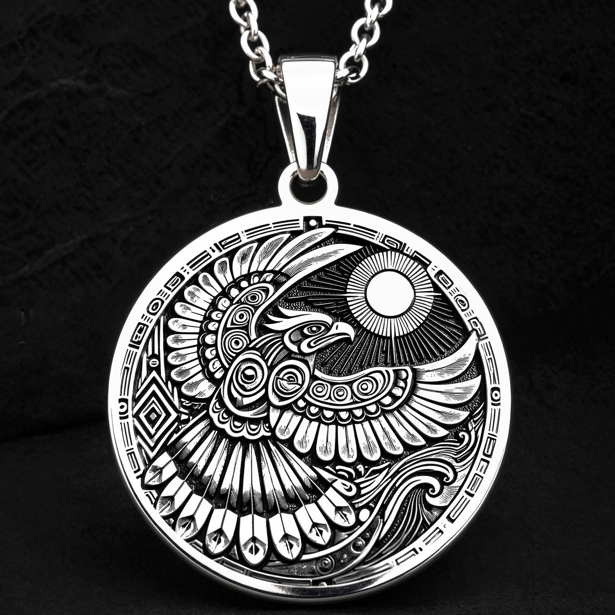 925 sterling silver Thunderbird Tribal pendant, detailed view 7.