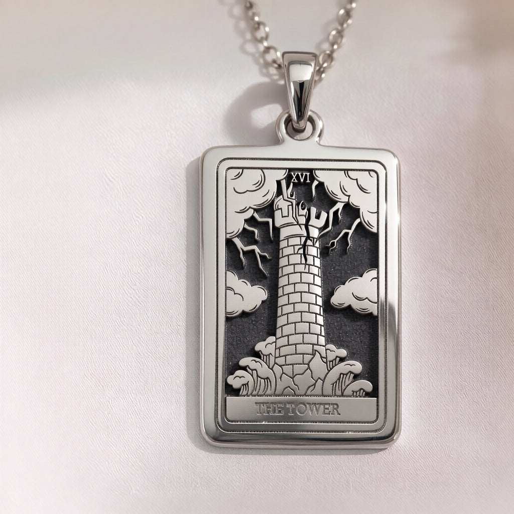 The Tower Tarot Major Arcana Pendant | Silver & Plated Options - Cosmic Energy Spiritual Protection