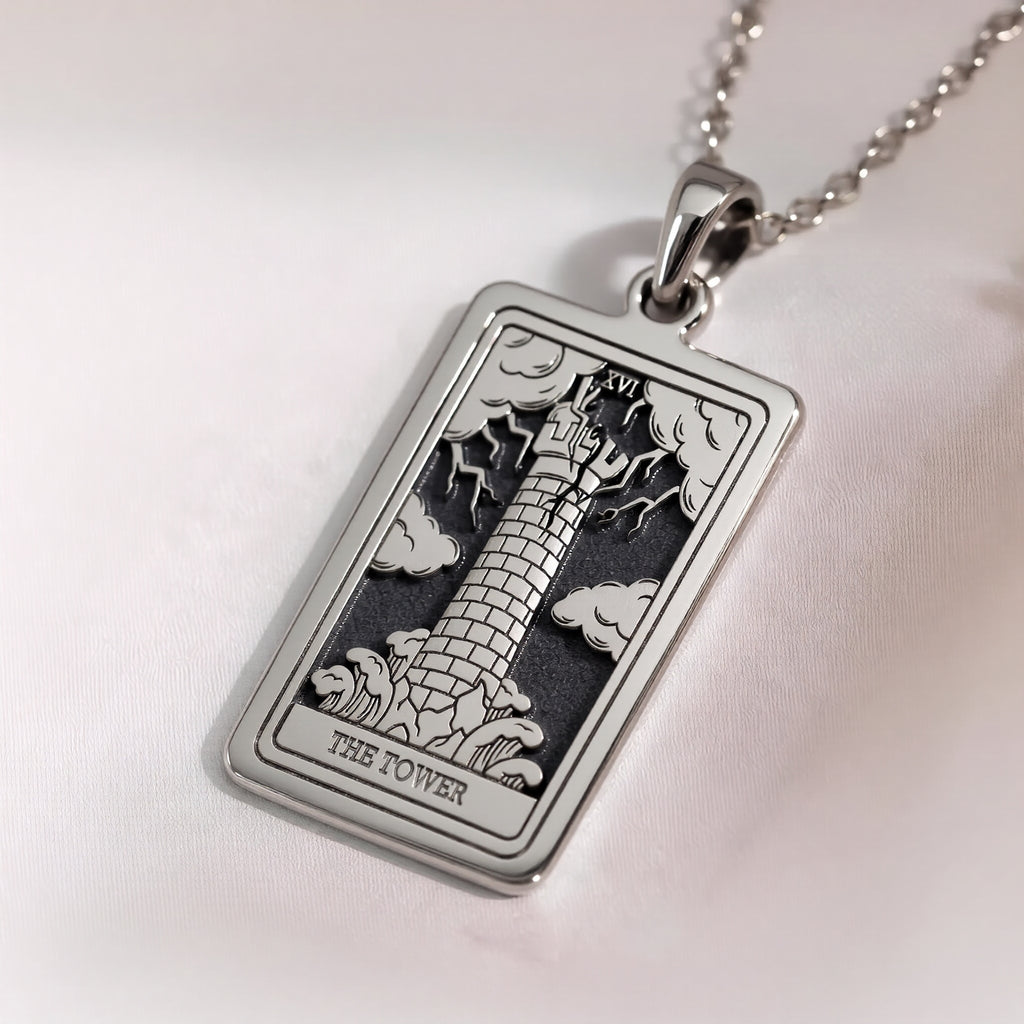 The Tower Tarot Major Arcana Pendant | Silver & Plated Options - Cosmic Energy Spiritual Protection