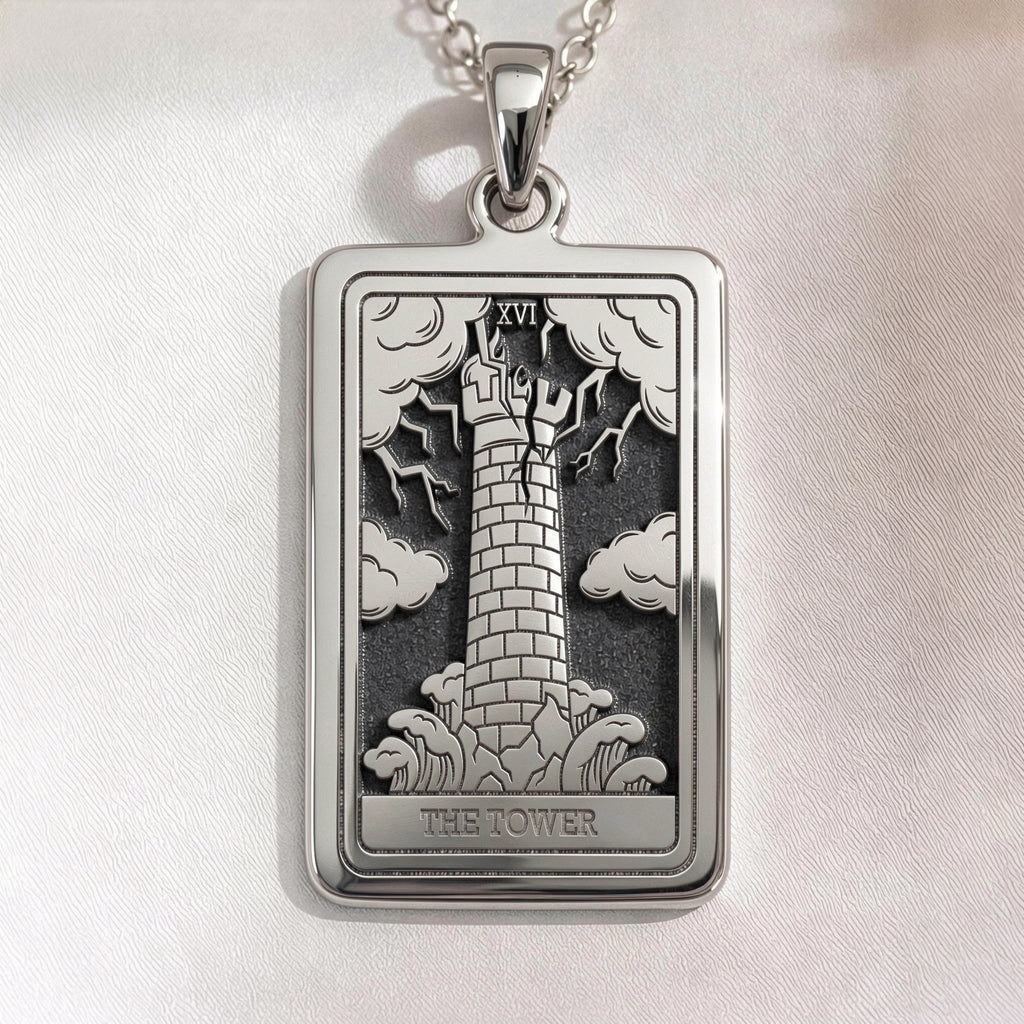 The Tower Tarot Major Arcana Pendant | Silver & Plated Options - Cosmic Energy Spiritual Protection